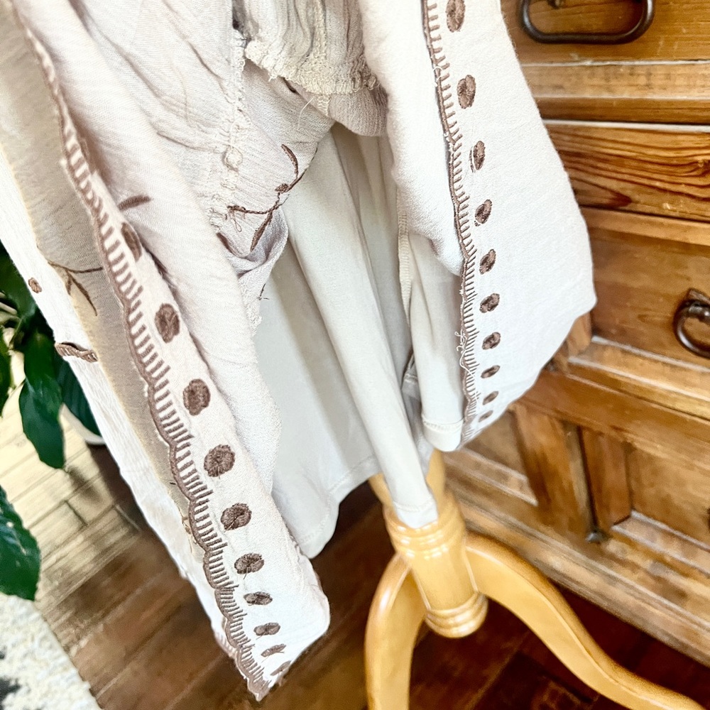 Roolee In Loom Tan Embroidered Boho Peasant Midi Dress M L - Picture 11 of 14